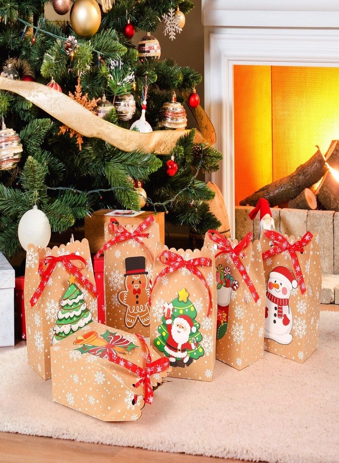 BBPOOL 12pcs Christmas Kraft Treat Bags Goody Bag 6 Designs Christmas Goodie Bags for Party Supplies Small Gift Packing - Image 4